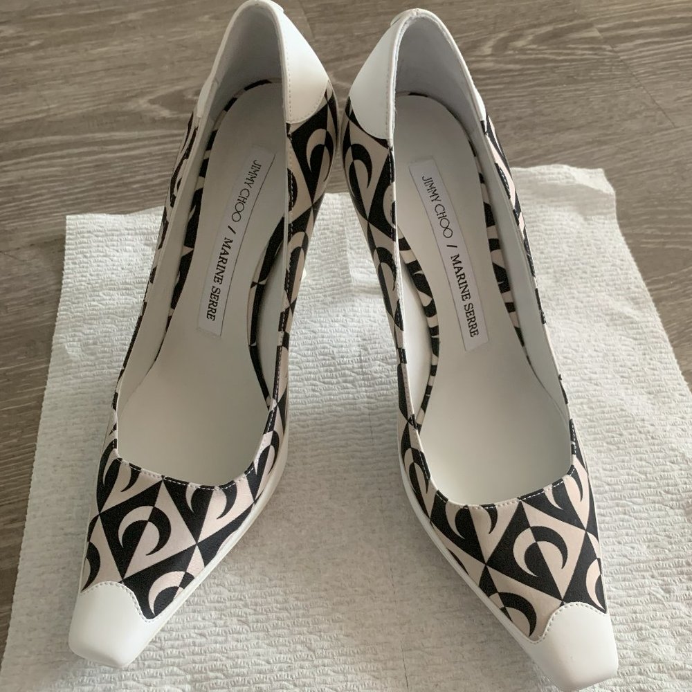Jimmy Choo X Marine Serre printed leather-trimmed Pumps